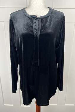 Lauren Ralph Lauren Black Velvet Tunic Top L Long Sleeve Henley Classic